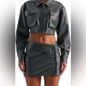 Naked wardrobe snake skin embossed fold over faux leather miniskirt. small NWT